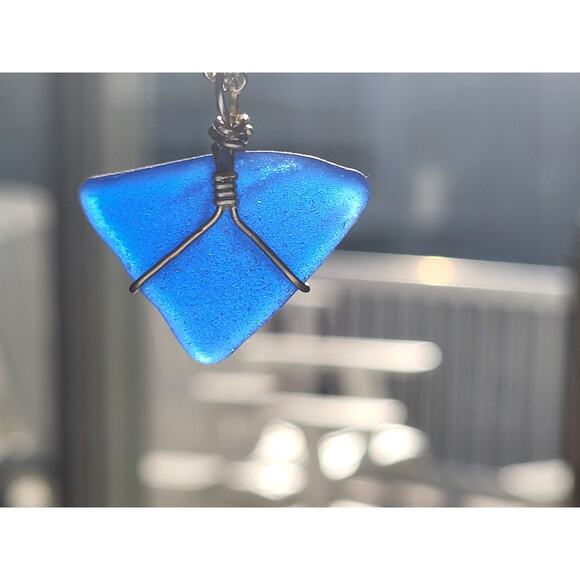 Seaglass Necklace Cobalt Blue Sea Glass Handmade Beach Sea Glass Sterling Silver - Picture 11 of 12